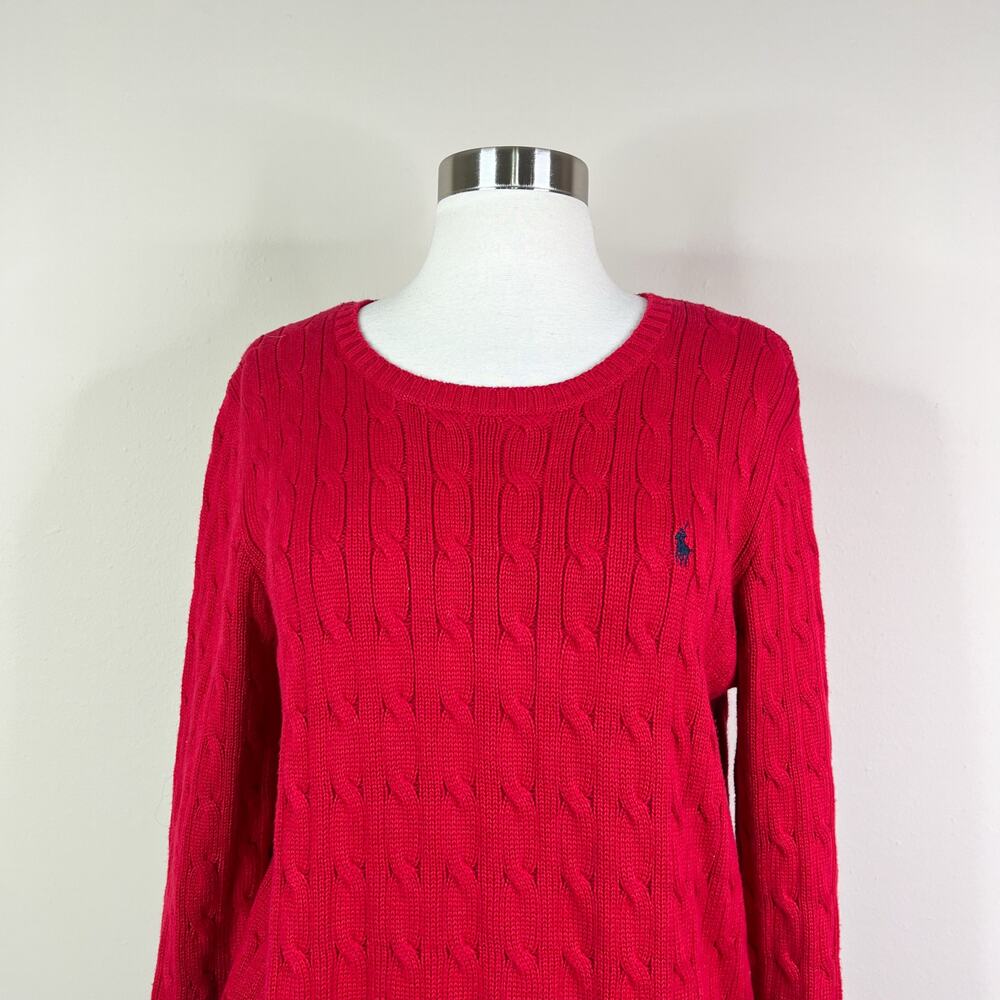 Polo Ralph Lauren | Women's Red Cable Knit Cotton Pullover Designer Sweater XL - Picture 3 of 10